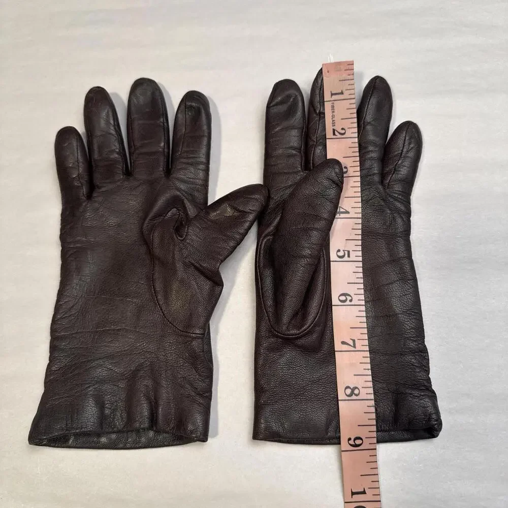 Vintage Fownes Espresso Brown‎ Leather Gloves 100% Cashmere Lined size 7